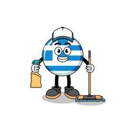 mascotte de personnage du drapeau grec en tant que service de nettoyage vecteur