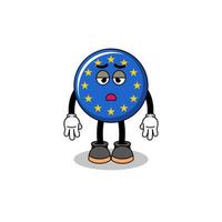 dessin animé drapeau europe avec geste de fatigue vecteur