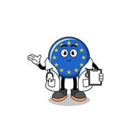 mascotte de dessin animé du médecin du drapeau de l'europe vecteur