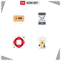 pack d'icônes plates de 4 symboles universels d'éléments de conception vectoriels modifiables de jeu de technologie de code à barres de support de ticket vecteur