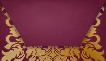 baner de couleur bordeaux avec motif mandala or pour la conception sous logo ou texte vecteur