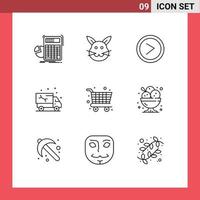 aperçu de l'interface mobile ensemble de 9 pictogrammes d'éléments de conception vectoriels modifiables de l'utilisateur du tuyau de lapin plombier de camion vecteur