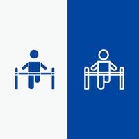 exercice gym gymnastique santé homme ligne et glyphe icône solide bannière bleue ligne et glyphe icône solide bannière bleue vecteur