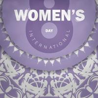 modèle de brochure 8 mars journée internationale de la femme couleur violette avec ornement blanc vintage vecteur