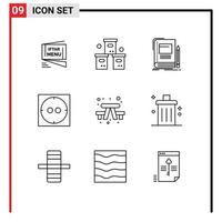 ensemble moderne de 9 contours et symboles tels que banc électrique emballage école éducation éléments de conception vectoriels modifiables vecteur