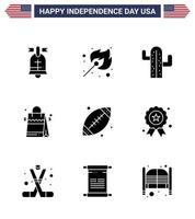 ensemble de 9 pack de glyphes solides modernes sur le jour de l'indépendance des états-unis footbal cactus américain usa sac modifiable usa day vector design elements