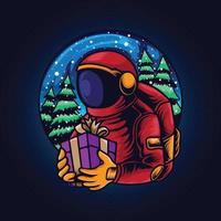 astronaute tenant une illustration de boîte cadeau vecteur