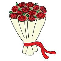 illustration vectorielle - un bouquet et un bouquet de roses avec un arc. illustration pour la saint-valentin, la saint-valentin, le 8 mars. style doodle. vecteur