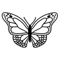 papillon doodle dessiné à la main. illustration de croquis de vecteur, art de contour noir d'insecte pour la conception web, icône, impression, coloriage vecteur