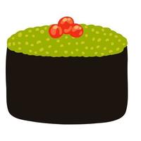 sushi gunkan au caviar rouge dans un style plat de dessin animé. cuisine traditionnelle japonaise dessinée à la main vecteur