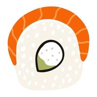 sushi nigiri au saumon dans un style plat de dessin animé. cuisine traditionnelle japonaise dessinée à la main vecteur