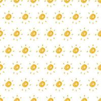 soleil dessiné à la main. modèle sans couture de soleil de croquis simple. symbole solaire. doodle jaune isolé sur fond blanc. illustration vectorielle. vecteur