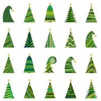 ensemble de vingt arbres de noël différents. illustration vectorielle isolée pour joyeux noël et bonne année. vecteur