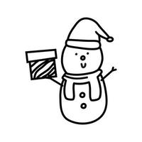 doodle hiver illustration d'un bonhomme de neige avec une carotte et un bonnet de noel. concevoir des cartes de vœux, des affiches, des emballages cadeaux. vecteur