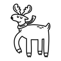 illustration vectorielle dessinée à la main d'un cerf. carte pour enfants, vacances, symbole de la nouvelle année, assistant du père noël vecteur