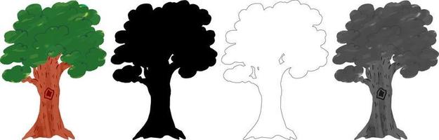 vecteur d'arbres de collection, silhouette d'arbre, dessin au trait d'arbre sur fond blanc.