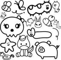 doodles animaux contours conception d'illustrations vectorielles de caractères vecteur