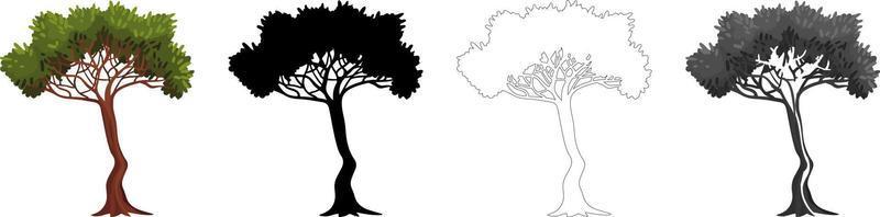 vecteur d'arbres de collection, silhouette d'arbre, dessin au trait d'arbre sur fond blanc.