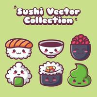 ensemble de collection de vecteur de sushi kawaii mignon