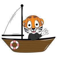 dessin animé animal mignon avec bateau vecteur