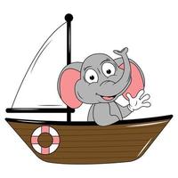 dessin animé animal mignon avec bateau vecteur