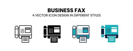 icône de fax d'entreprise dans le contour, la ligne mince, le style solide, rempli et plat. l'illustration vectorielle de deux icônes vectorielles de fax d'affaires colorées et noires peut être utilisée pour le mobile, l'interface utilisateur, le web vecteur