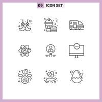 symboles d'icônes universels groupe de 9 contours modernes d'éléments de conception vectoriels modifiables de développement humain de station de puissance vecteur