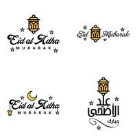 joyeux eid mubarak vector illustration de conception de 4 messages décoratifs écrits à la main sur fond blanc