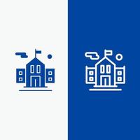 drapeau de l'école éducation ligne et glyphe icône solide bannière bleue ligne et glyphe icône solide bannière bleue vecteur