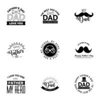 bonne fête des pères voeux main lettrage badges 9 noir faute de frappe isolé sur blanc typographie modèle de conception pour affiche bannière carte cadeau t shirt impression étiquette autocollant rétro vintage style vecteur il