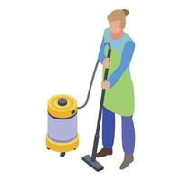 femme utilise l'icône de l'aspirateur, style isométrique vecteur