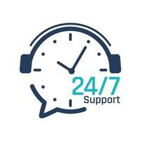 Icône de service 24 heures sur 24. Prise en charge du casque par téléphone pour consulter les problèmes des clients. vecteur