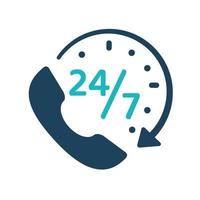 icône de service 24 heures sur 24. bulles de parole. assistance téléphonique pour la consultation des problèmes des clients. vecteur