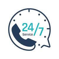 icône de service 24 heures sur 24. bulles de parole. assistance téléphonique pour la consultation des problèmes des clients. vecteur
