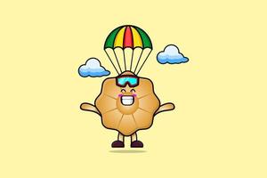 les cookies de dessin animé de mascotte font du parachutisme avec parachute vecteur