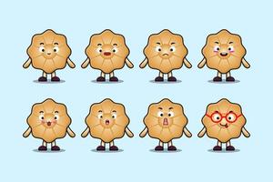 définir des expressions de personnage de dessin animé de biscuits kawaii vecteur