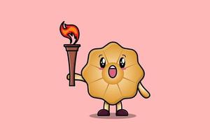 illustration de dessin animé de biscuits tenant une torche de feu vecteur