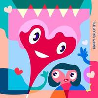 carte de voeux happy valentine avec dessin animé mignon amour coloré et arrière-plan vecteur