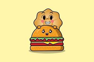 personnage de dessin animé de biscuits mignon se cachant dans un hamburger vecteur