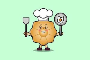chef de biscuits de dessin animé mignon tenant une casserole et une spatule vecteur