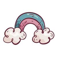 illustration de dessin animé de vecteur. arc-en-ciel pour enfants avec des nuages dans un style doodle isolé sur fond blanc. élément de conception. vecteur