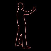 l'homme au néon tient dans la main un verre de vin sur le point de faire des toasts concept de vacances couleur rouge image d'illustration vectorielle style plat vecteur