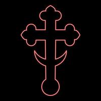 Neon cross trefoil trèfle sur église coupole domical avec croix demi-lune monogramme croix religieuse couleur rouge image d'illustration vectorielle style plat vecteur