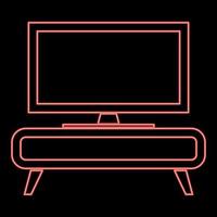 Téléviseur néon sur le placard commode table de chevet accueil intérieur concept couleur rouge illustration vectorielle image style plat vecteur