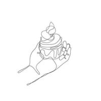 dessin au trait continu gâteau à la crème glacée illustration vecteur