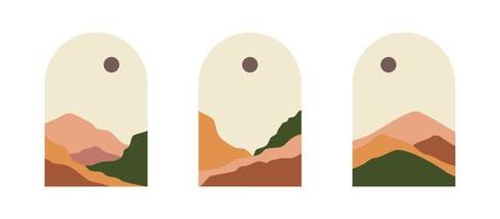 affiches minimalistes abstraites. décoration murale de paysage contemporain de montagne, affiche, couverture, impression d'art bohème de montagne. vecteur. impression d'art avec montagne abstraite et lune vecteur
