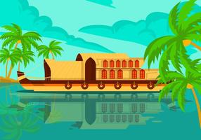 Kerala houseboat vector background illustration