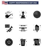 pack de 9 glyphes solides liés à la fête de l'indépendance des états-unis créatifs de décoration de fête froide bruants de thanksgiving louanges éléments de conception vectoriels modifiables de la journée des états-unis vecteur