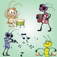 collection de décalcomanies d'autocollants de personnage de dessin animé enfants mignons insectes chantant dansant musique vecteur