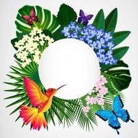 fond de conception florale. fleurs tropicales, oiseaux et papillons. vecteur